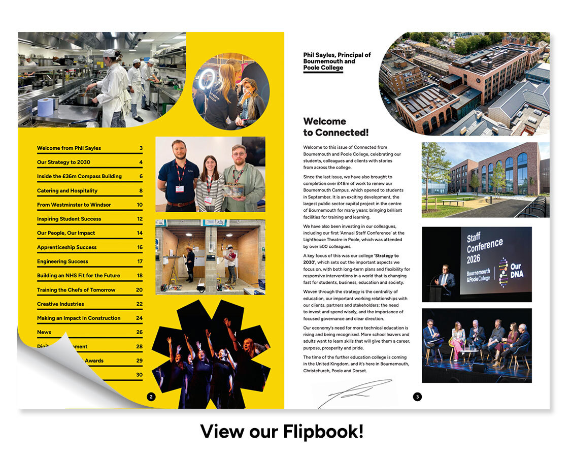 Connected 5 College News page spread v2